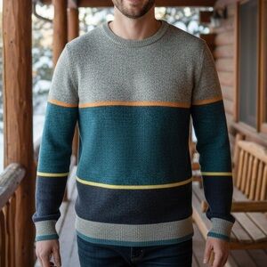 O’Hanlon Mills Striped Lambswool Blend Sweater Med Earth Tones‎ Urban Outfitters